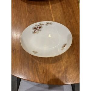 Vintage handpainted‎ 10 Inch Oval bowl pine cones Japan Fukagawa Arita